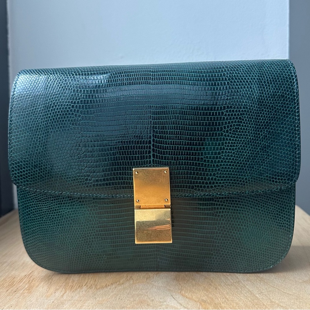 CELINE CLASSIC BOX BAG DARK GREEN LIZARD LEATHER WITH BOX AND DUSTBAG - Picture 2 of 16